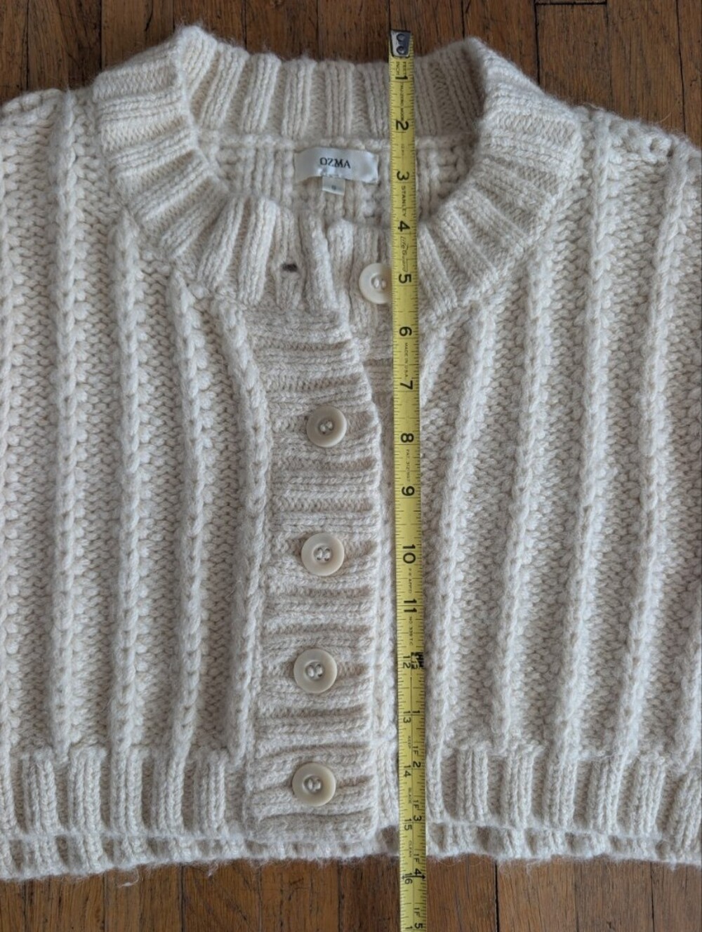 OZMA Cream Cropped Button-Up Knit Sweater - Picture 6 of 7